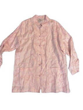 Silhouettes Women Pink Embroidered 100% Linen Frog Toggle Blouse Jacket Size XL